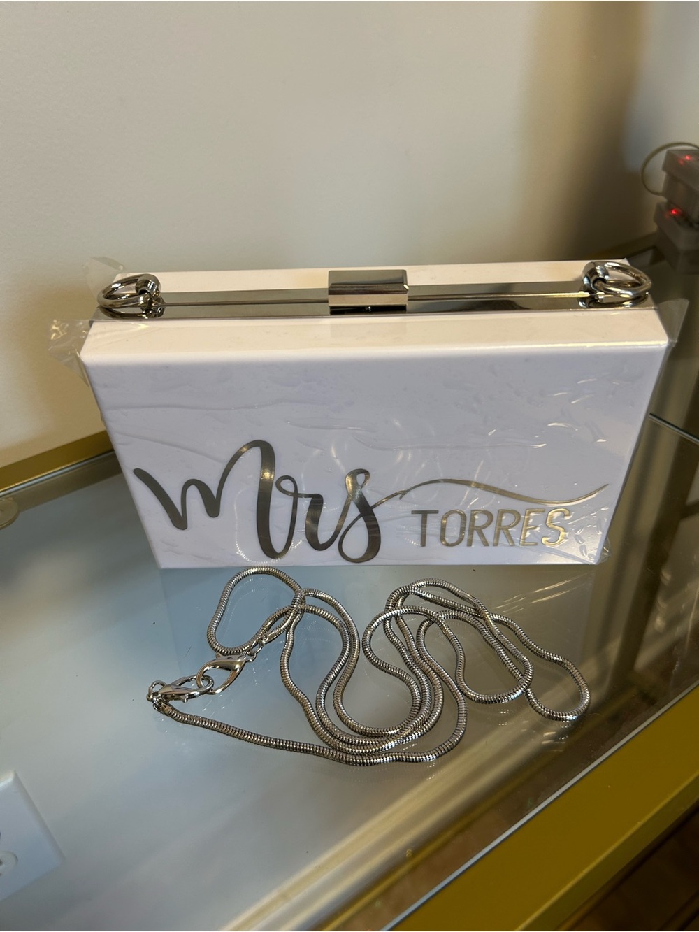 White/Silver “Mrs. Torres” Clutch Purse